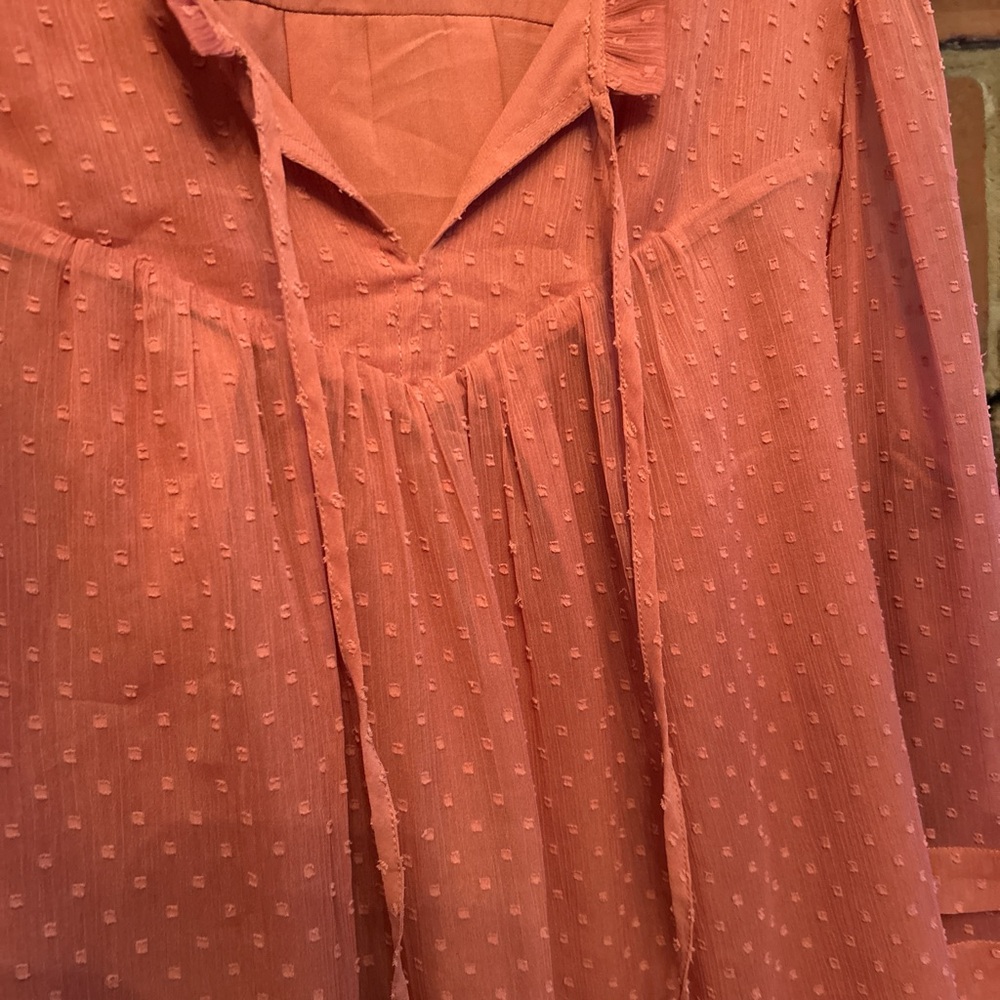 Women's Coral Ruffled Blouse - Picture 3 of 5